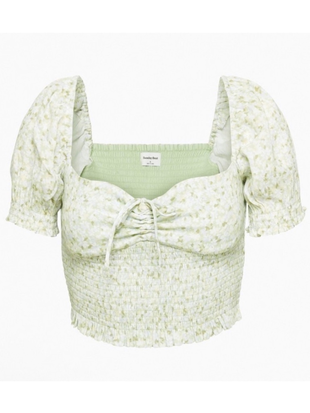 Aritzia Sunday Best Sinatra Blouse - Floral Sage Smocked Puff-sleeve Top